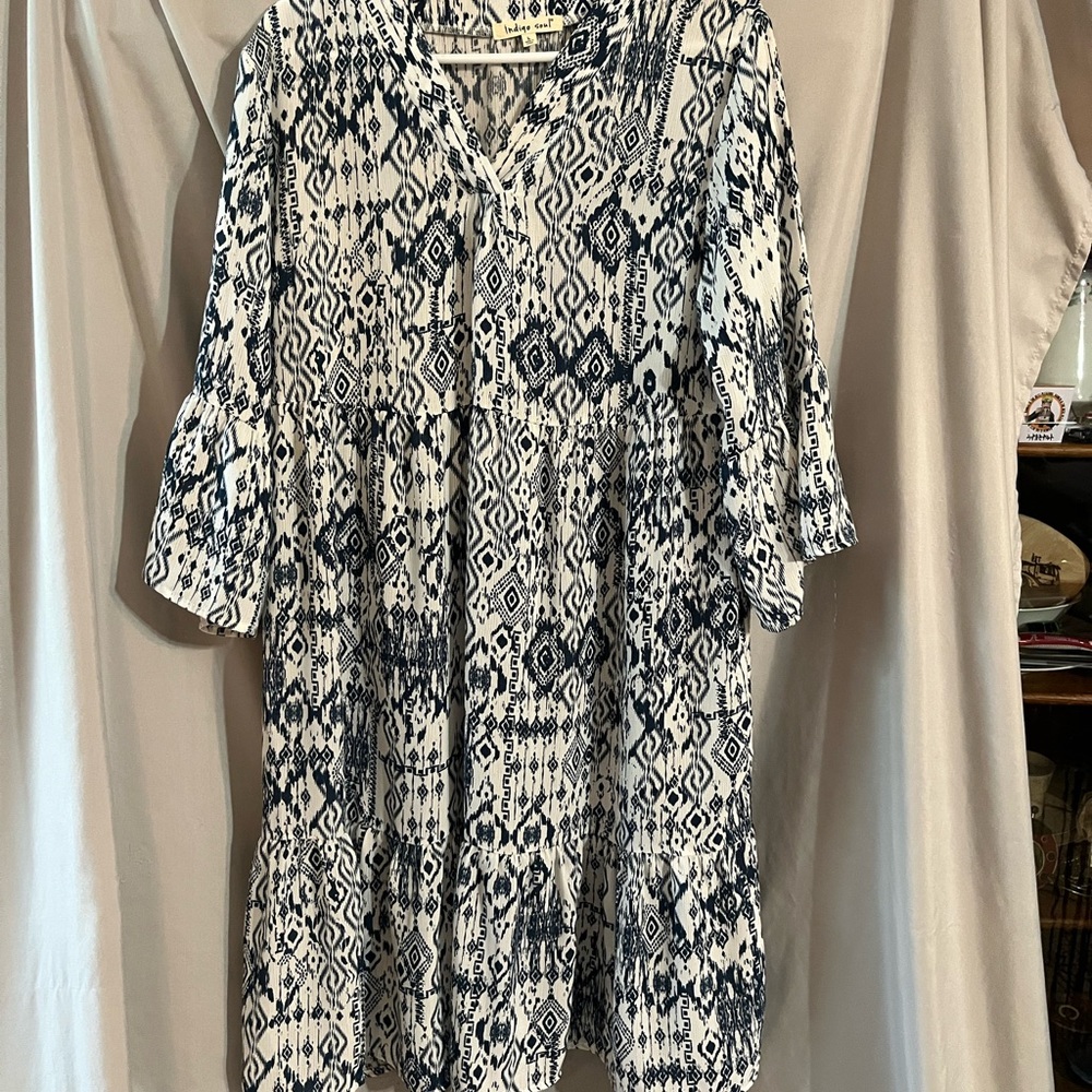 Indigo Soul Navy and White Patterned Top